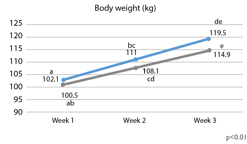 Body weight evolution over the 3 periods
