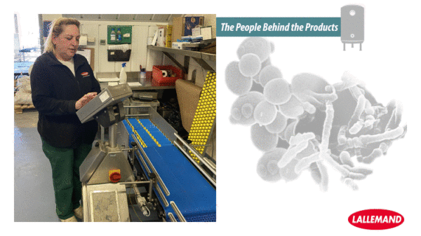 Trudi Bennett, Packing operative, Lallemand Bacteria Production Plant, Malvern, U.K: "Quality check throughout the line up to the very end is key: we must make sure the packaging, label and batch numbers are correct"