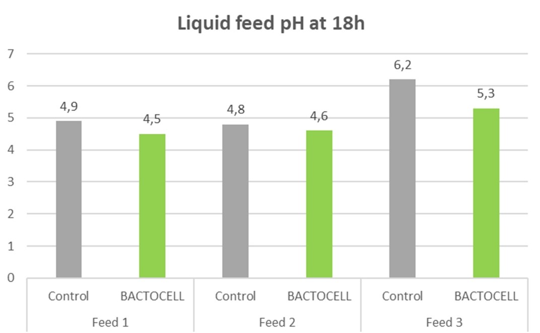 Figure 1: Effect of P. acidilactici CNCM I-4622 on liquid feeds pH at 18 hours (n=3 feeds).